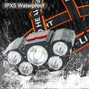 Farol de cabeça 5 LEDs recarregável com bateria 18650 embutida, luz forte, acampamento, pesca etc...